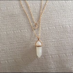 Crystal Quartz Moon Gemstone Multilayer Necklace